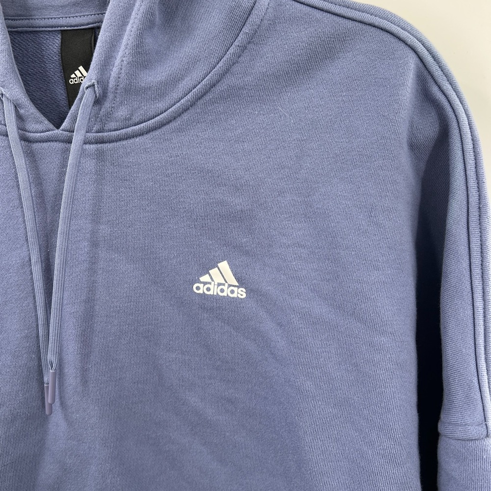 Adidas Periwinkle Cropped Hoodie Hem Detail pullover lounge casual sporty top S - Picture 2 of 10
